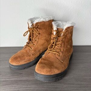 Elegant Brown and White Heeled Boots